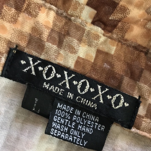 XOXOXO womens L / 12 half sleeve tan brown black button up shirt retro 70s - Picture 8 of 15